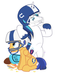 Size: 810x1050 | Tagged: safe, artist:dm29, flash sentry, shining armor, pegasus, pony, unicorn, g4, american football, chips, cute, duo, foam finger, helmet, male, sexy armor, simple background, stallion, transparent background