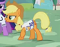 Size: 250x199 | Tagged: safe, screencap, applejack, twilight sparkle, alicorn, pony, g4, american football, andrew luck, animated, female, horses doing horse things, indianapolis colts, mare, nfl, stomping, super bowl, super bowl xlix, twilight sparkle (alicorn)