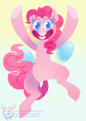Size: 600x849 | Tagged: safe, artist:mmishee, pinkie pie, earth pony, pony, g4, cutie mark background, female, hooves, lineless, mare, open mouth, solo, teeth