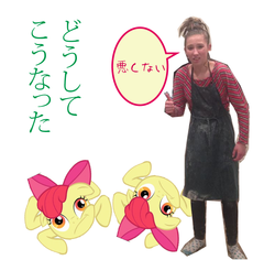 Size: 776x732 | Tagged: safe, apple bloom, human, g4, irl, irl human, japanese, michelle creber, photo, wat