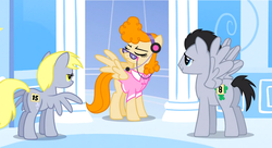 Size: 1099x598 | Tagged: safe, screencap, derpy hooves, lucky clover, pegasus, pony, g4, sonic rainboom (episode), female, mare