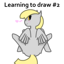 Size: 500x500 | Tagged: safe, artist:gergtaltd, derpy hooves, pegasus, pony, g4, alternate hairstyle, blank flank, blushing, female, learning to draw, mare, solo