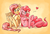 Size: 2355x1600 | Tagged: safe, artist:raunchyopposition, fluttershy, pinkie pie, g4, armpits, blushing, cheek squish, cute, duo, floating heart, heart, hug, open mouth, rubbing, scrunchy face, sitting, smiling, squishy cheeks, underhoof, wink