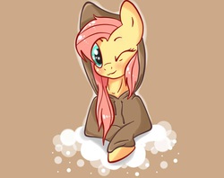 Size: 758x600 | Tagged: safe, artist:von-seay, fluttershy, g4, blushing, clothes, cute, female, heart eyes, hoodie, one eye closed, shyabetes, solo, wingding eyes, wink