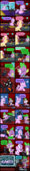 Size: 1500x8437 | Tagged: safe, artist:magerblutooth, diamond tiara, mr. waddle, spike, oc, oc:dazzle, cat, dragon, earth pony, pony, comic:diamond and dazzle, g4, accessory swap, butt, cake, candy, comic, female, filly, foal, gem, male, plot, puppy dog eyes, theater