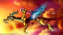 Size: 3840x2160 | Tagged: safe, artist:neko-me, discord, fluttershy, g4, flying, high res, patreon