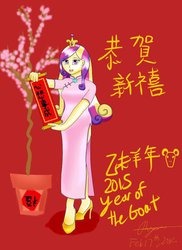 Size: 762x1048 | Tagged: safe, artist:infinityr319, princess cadance, human, g4, cheongsam, chinese, chinese new year, clothes, female, humanized, solo, year of the goat