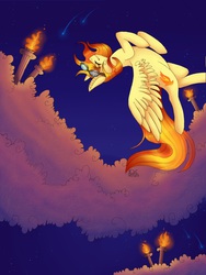 Size: 768x1024 | Tagged: safe, artist:pixelthepegasus, spitfire, g4, female, flying, goggles, solo