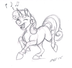 Size: 834x788 | Tagged: safe, artist:carnivorouscaribou, sweetie belle, g4, female, monochrome, singing, sketch, solo