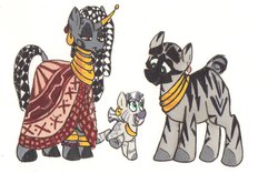 Size: 1024x639 | Tagged: safe, artist:frankilew, zecora, zebra, g4, filly, parent, traditional art, younger