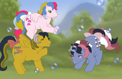 Size: 1852x1200 | Tagged: safe, artist:justenjoyinglife, fizzy, masquerade (g1), whizzer, g1, bubble