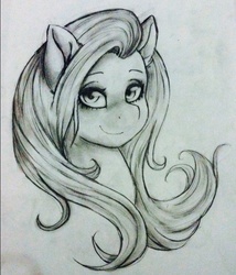 Size: 640x746 | Tagged: safe, artist:queensmil3y, fluttershy, g4, female, monochrome, solo