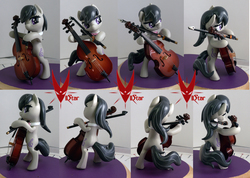 Size: 1950x1391 | Tagged: safe, artist:viistar, octavia melody, pony, g4, bipedal, cello, female, hoof hold, irl, mare, musical instrument, photo, sculpture, solo, turnaround