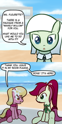 Size: 650x1300 | Tagged: safe, artist:why485, lily, lily valley, roseluck, oc, ask the flower trio, g4, ask, beach, comic, tumblr