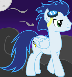 Size: 865x924 | Tagged: safe, soarin', pegasus, pony, g4, cloud, goggles, male, old cutie mark, solo, stallion