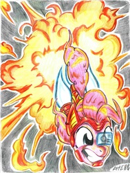 Size: 4960x6544 | Tagged: safe, artist:piterq12, pinkie pie, crisis equestria, g4, absurd resolution, female, iron man, iron mare, pinkie being pinkie, solo, traditional art