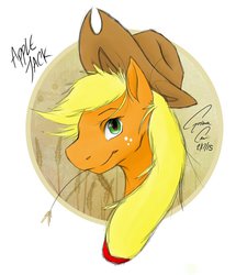 Size: 1024x1189 | Tagged: safe, artist:drawingandthings, applejack, g4, female, smiling, solo, straw