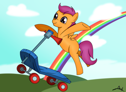 Size: 2338x1700 | Tagged: safe, artist:8darknesss8, scootaloo, pegasus, pony, g4, female, rainbow, solo