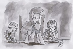 Size: 2266x1539 | Tagged: safe, artist:digiral, pinkie pie, rarity, g4, gymnastics, ponified, richard simmons