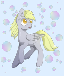 Size: 1700x2000 | Tagged: safe, artist:nyukito, derpy hooves, pegasus, pony, g4, bubble, female, mare, solo, tongue out