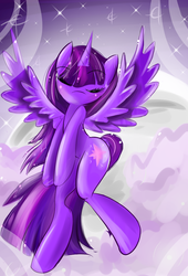 Size: 634x935 | Tagged: safe, artist:blueshadowsmist, twilight sparkle, alicorn, pony, g4, eyes closed, female, flying, mare, solo, twilight sparkle (alicorn)