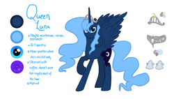 Size: 1110x630 | Tagged: safe, artist:amber flicker, princess luna, g4, alternate universe, female, queen luna, reference sheet, solo