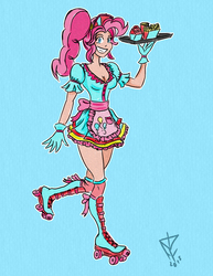 Size: 2550x3300 | Tagged: safe, artist:faroth, pinkie pie, human, g4, female, high res, hilarious in hindsight, humanized, roller skates, solo, waitress