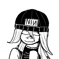 Size: 800x800 | Tagged: safe, artist:silence, oc, oc only, oc:mel, beanie, clothes, fangirl, fangirling, hat, monochrome, nine inch nails, solo, tulpa