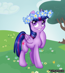 Size: 700x780 | Tagged: safe, artist:lifyen, twilight sparkle, alicorn, pony, g4, female, floral head wreath, flower, forget-me-not (flower), mare, solo, spring, twilight sparkle (alicorn)