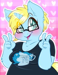 Size: 1500x1924 | Tagged: safe, artist:meb90, oc, oc only, oc:meb90, anthro, clothes, fat, glasses, peace sign, ponified, solo