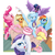 Size: 5000x5000 | Tagged: safe, artist:stoic5, applejack, fluttershy, pinkie pie, rainbow dash, rarity, twilight sparkle, oc, oc:tracy cage, alicorn, pony, g4, /mlp/, absurd resolution, cake, female, hoof hold, knife, mane six, mare, scared, table, twilight sparkle (alicorn)