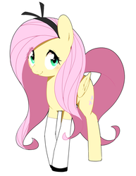Size: 1024x1328 | Tagged: dead source, safe, artist:30clock, fluttershy, pony, g4, clothes, female, looking at you, simple background, solo, stockings, white background