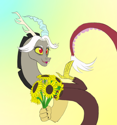 Size: 1453x1546 | Tagged: safe, artist:fiona, discord, g4, eris, flower, rule 63, solo, sunflower