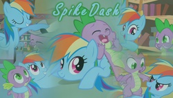 Size: 960x540 | Tagged: safe, artist:drakkenlovesshego12, rainbow dash, spike, g4, collage, female, male, ship:rainbowspike, shipping, straight, wallpaper