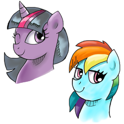 Size: 1000x1000 | Tagged: safe, artist:stockingstreams, rainbow dash, twilight sparkle, g4, style emulation