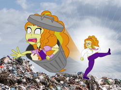 Size: 7646x5661 | Tagged: safe, edit, adagio dazzle, equestria girls, g4, absurd resolution, abuse, adagiabuse, don't fuck with this senator, garbagio, kicking, konami, metal gear, metal gear rising, self paradox, self-loathing, senator armstrong, trash can