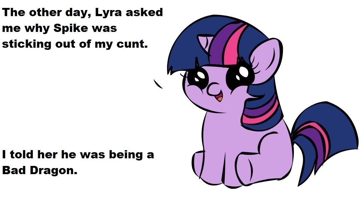 833705 - suggestive, lyra heartstrings, spike, twilight sparkle, pony,  unicorn, g4, bad dragon, dildo, double entendre, exploitable meme, female,  filly, filly twilight sparkle, filly twilight telling an offensive joke,  foal, implied vaginal,