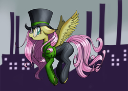 Size: 3508x2480 | Tagged: safe, artist:unousaya, fluttershy, g4, clothes, female, flying, glasses, hat, high res, pixiv, solo, top hat