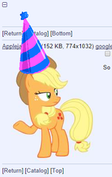 Size: 252x400 | Tagged: safe, applejack, g4, 4chan, 4chan party hat, 4chan screencap, double hat, hat, party hat