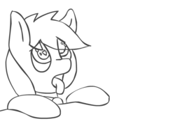 Size: 800x578 | Tagged: safe, artist:monanniverse, oc, oc only, oc:aryanne, begging, black and white, bust, grayscale, heart eyes, looking up, monochrome, pet, portrait, simple background, sketch, solo, table, thirsty, tongue out, white background, wingding eyes