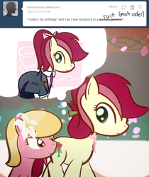 Size: 650x773 | Tagged: safe, artist:why485, lily, lily valley, roseluck, ask the flower trio, g4, ask, clothes, tumblr