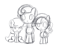 Size: 965x749 | Tagged: safe, artist:why485, daisy, flower wishes, lily, lily valley, roseluck, ask the flower trio, g4, ask, filly, flower trio, monochrome, sketch, tumblr, younger