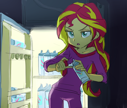 Size: 500x425 | Tagged: dead source, safe, artist:baekgup, sunset shimmer, equestria girls, g4, my little pony equestria girls: rainbow rocks, clothes, female, food, off shoulder, open mouth, pajamas, scene interpretation, solo, whipped cream