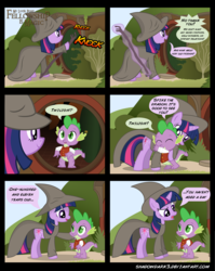 Size: 2505x3140 | Tagged: safe, artist:shadowdark3, spike, twilight sparkle, g4, bilbo baggins, comic, crossover, gandalf, high res, lord of the rings