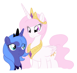 Size: 1431x1362 | Tagged: safe, artist:reina-del-caos, princess celestia, princess luna, g4, pink mane, pink-mane celestia, s1 luna, simple background, transparent background, vector