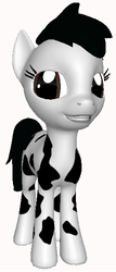 Size: 260x606 | Tagged: safe, artist:darth-silas, cow, earth pony, hybrid, pony, ponylumen, 3d, 3d pony creator, black hair, blank slate, bovine, brown eyes, female, half-breed, holstein, mare, smiling, spots