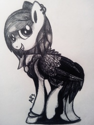 Size: 3072x4096 | Tagged: safe, artist:amberpon3, oc, oc only, oc:dizzy feather, monochrome, solo, traditional art