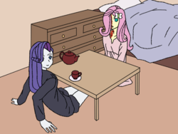 Size: 800x600 | Tagged: safe, artist:blondenobody, fluttershy, rarity, equestria girls, g4, burned, crossover, hanako ikezawa, katawa shoujo, lilly satou