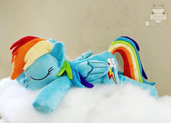 Size: 1024x739 | Tagged: safe, artist:janellesplushies, rainbow dash, pony, g4, irl, photo, plushie, sleeping, solo