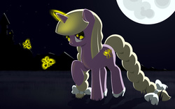 Size: 1600x1000 | Tagged: safe, artist:daisy, oc, oc only, oc:lief gift, pony, unicorn, female, moon, night, raised leg, solo